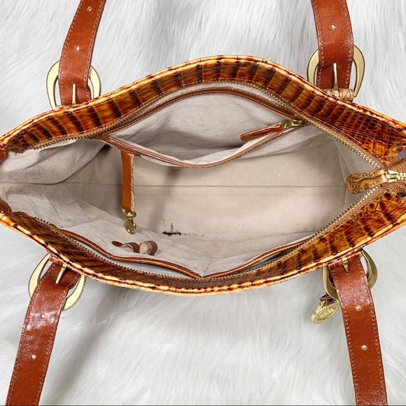 SOLD-Brahmin Vintage Toasted Almond Croc Embossed Ombre Leather Tote - Picture 8 of 12